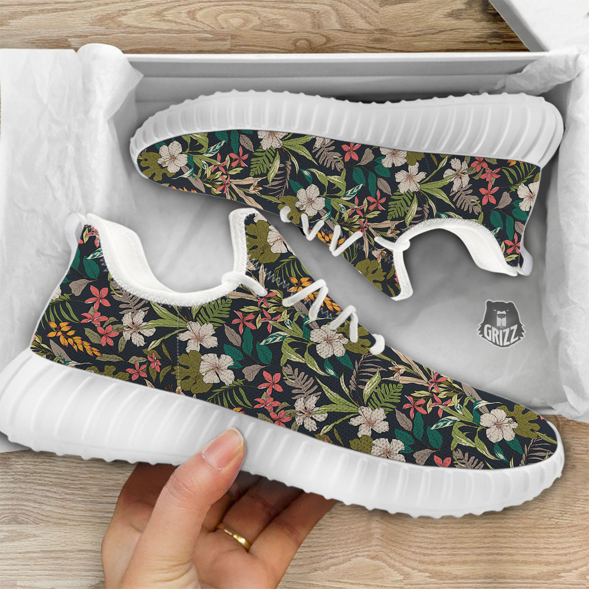 Tropical Hawaiian Aloha Print Pattern White Walking Shoes-grizzshop