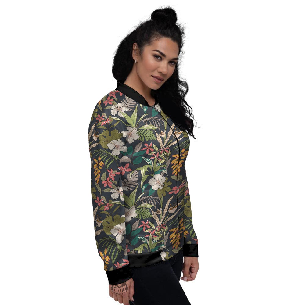 Tropical Hawaiian Aloha Print Pattern Women's Bomber Jacket-grizzshop