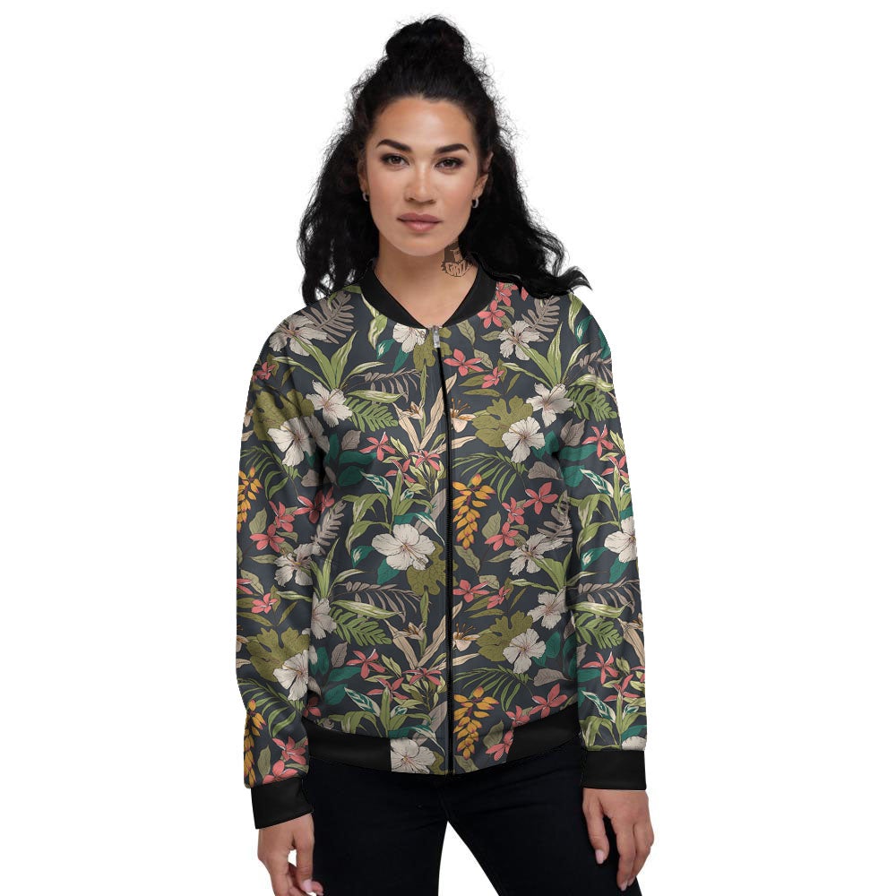 Tropical Hawaiian Aloha Print Pattern Women's Bomber Jacket-grizzshop