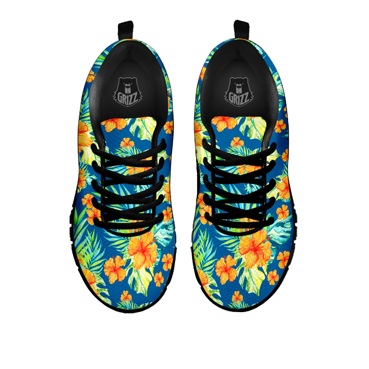 Tropical Hawaiian Blue Orange Print Pattern Black Sneaker-grizzshop