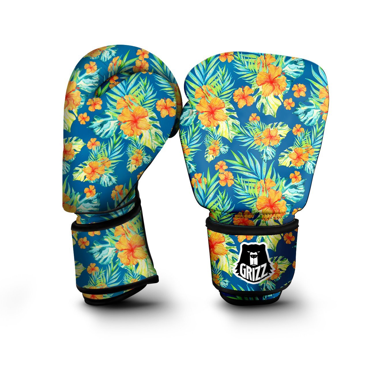 Tropical Hawaiian Blue Orange Print Pattern Boxing Gloves-grizzshop