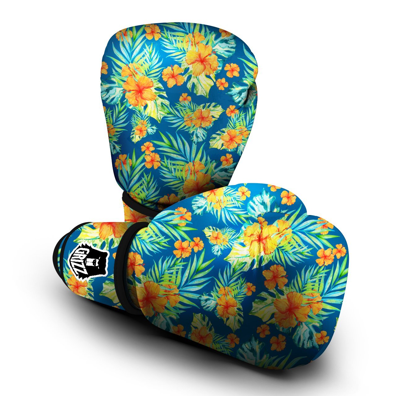 Tropical Hawaiian Blue Orange Print Pattern Boxing Gloves-grizzshop