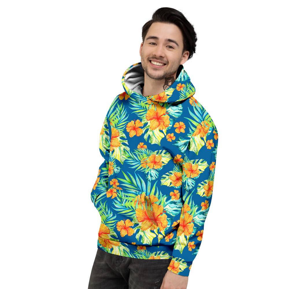 Tropical Hawaiian Blue Orange Print Pattern Men's Hoodie-grizzshop