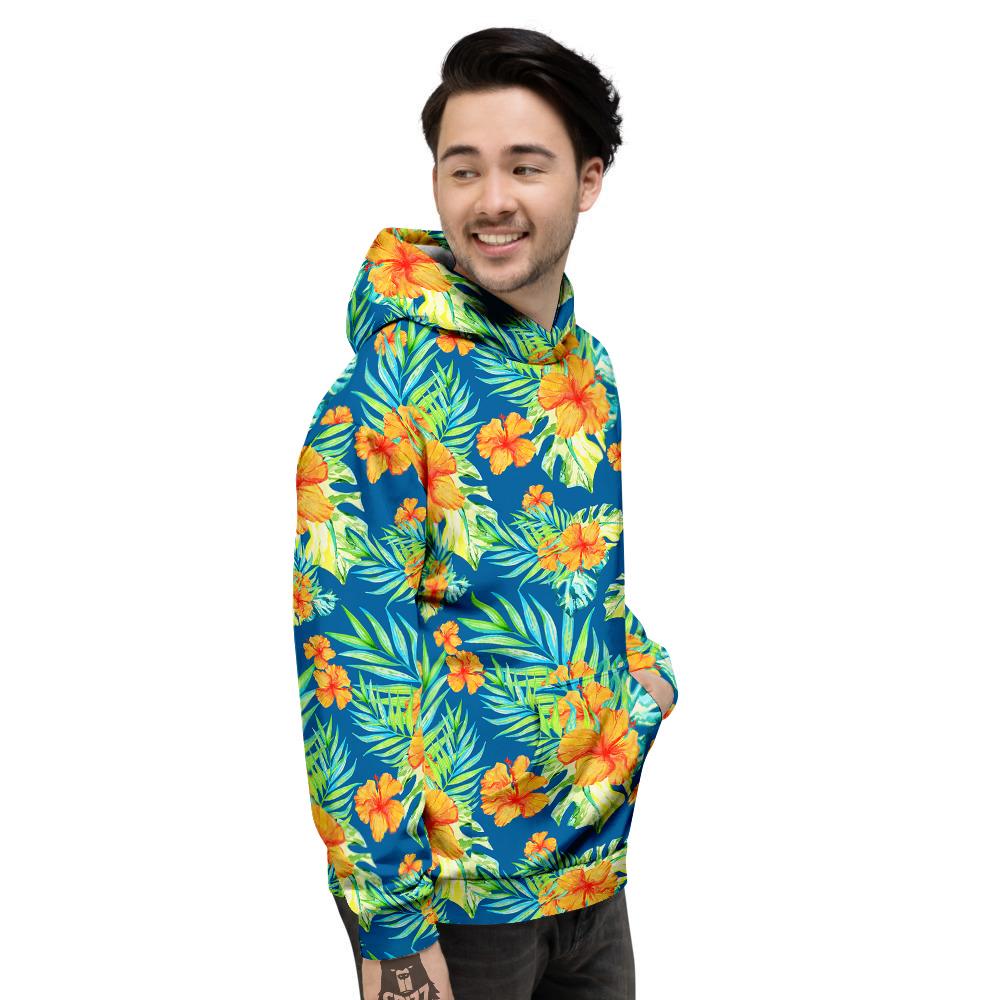 Tropical Hawaiian Blue Orange Print Pattern Men's Hoodie-grizzshop