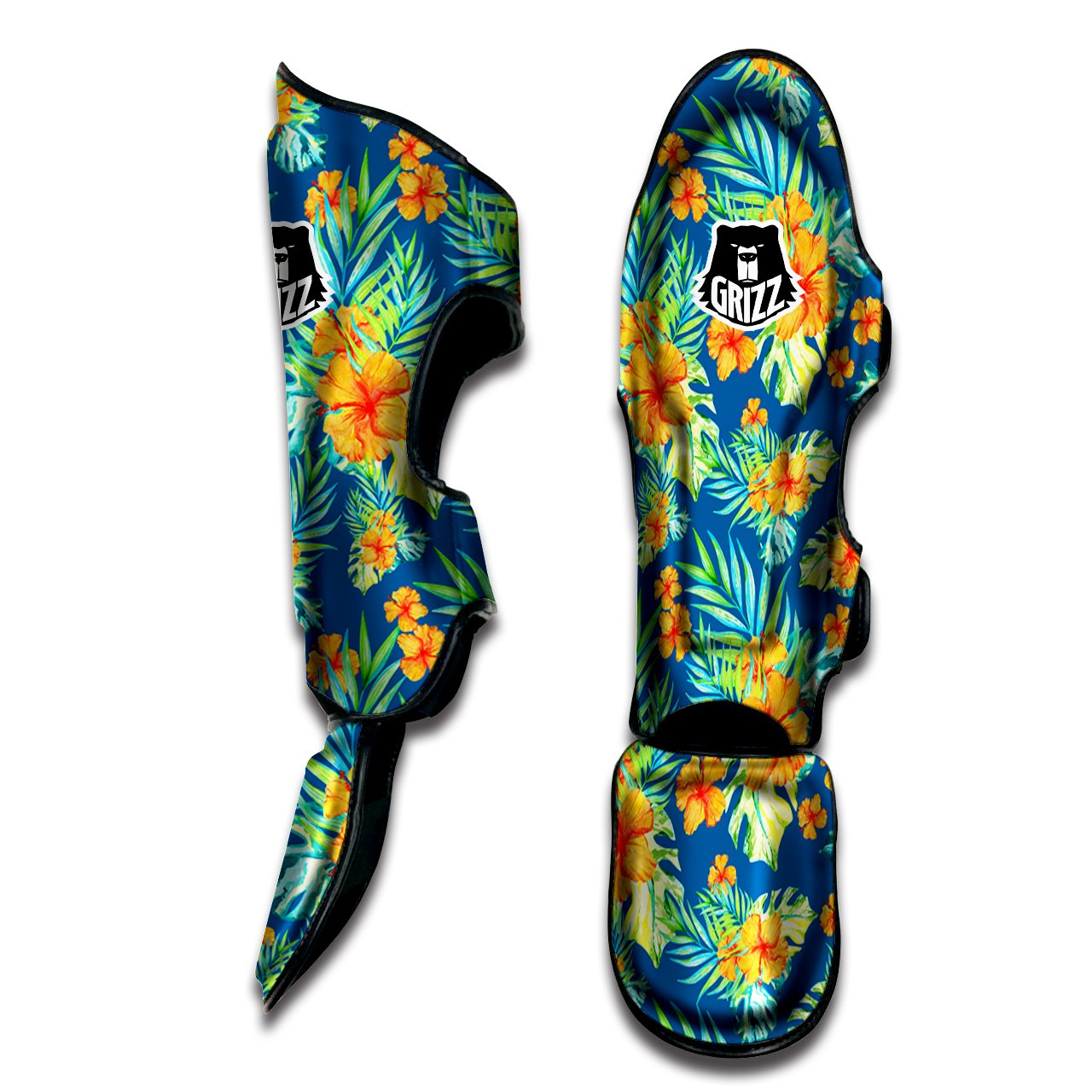 Tropical Hawaiian Blue Orange Print Pattern Muay Thai Shin Guards-grizzshop