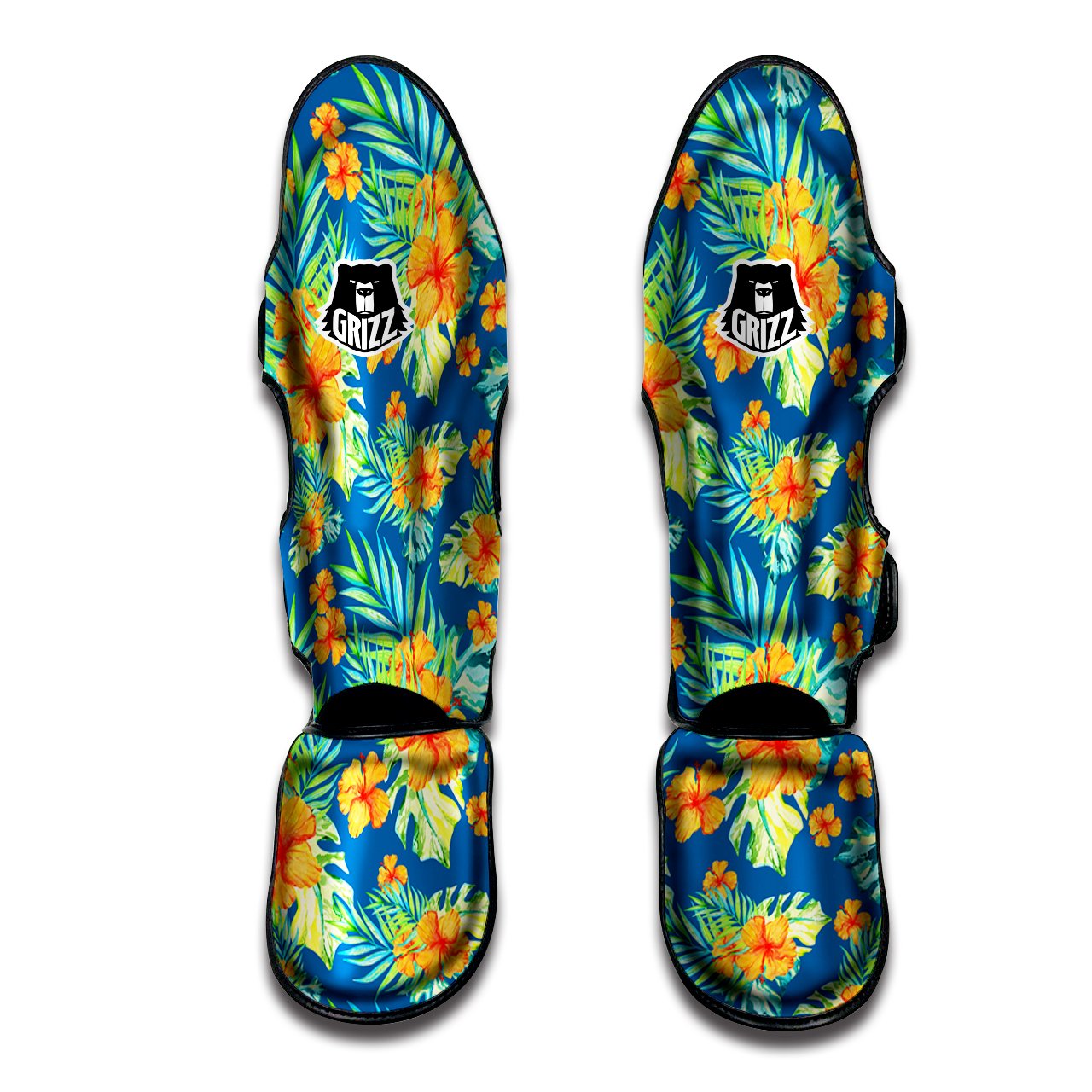 Tropical Hawaiian Blue Orange Print Pattern Muay Thai Shin Guards-grizzshop