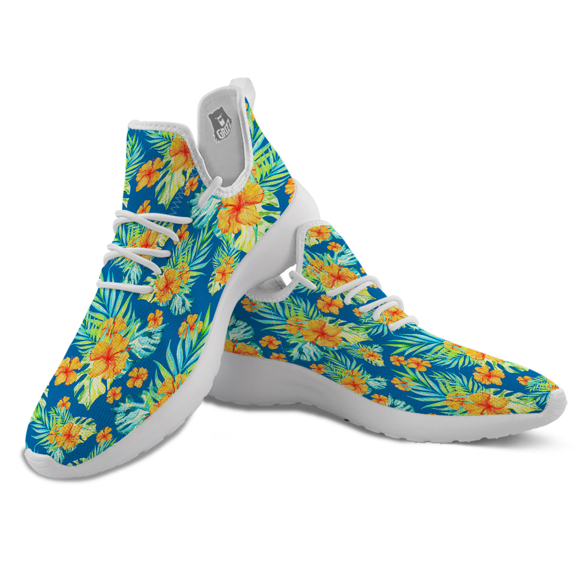 Tropical Hawaiian Blue Orange Print Pattern White Athletic Shoes-grizzshop