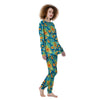 Tropical Hawaiian Blue Orange Print Pattern Women's Pajamas-grizzshop