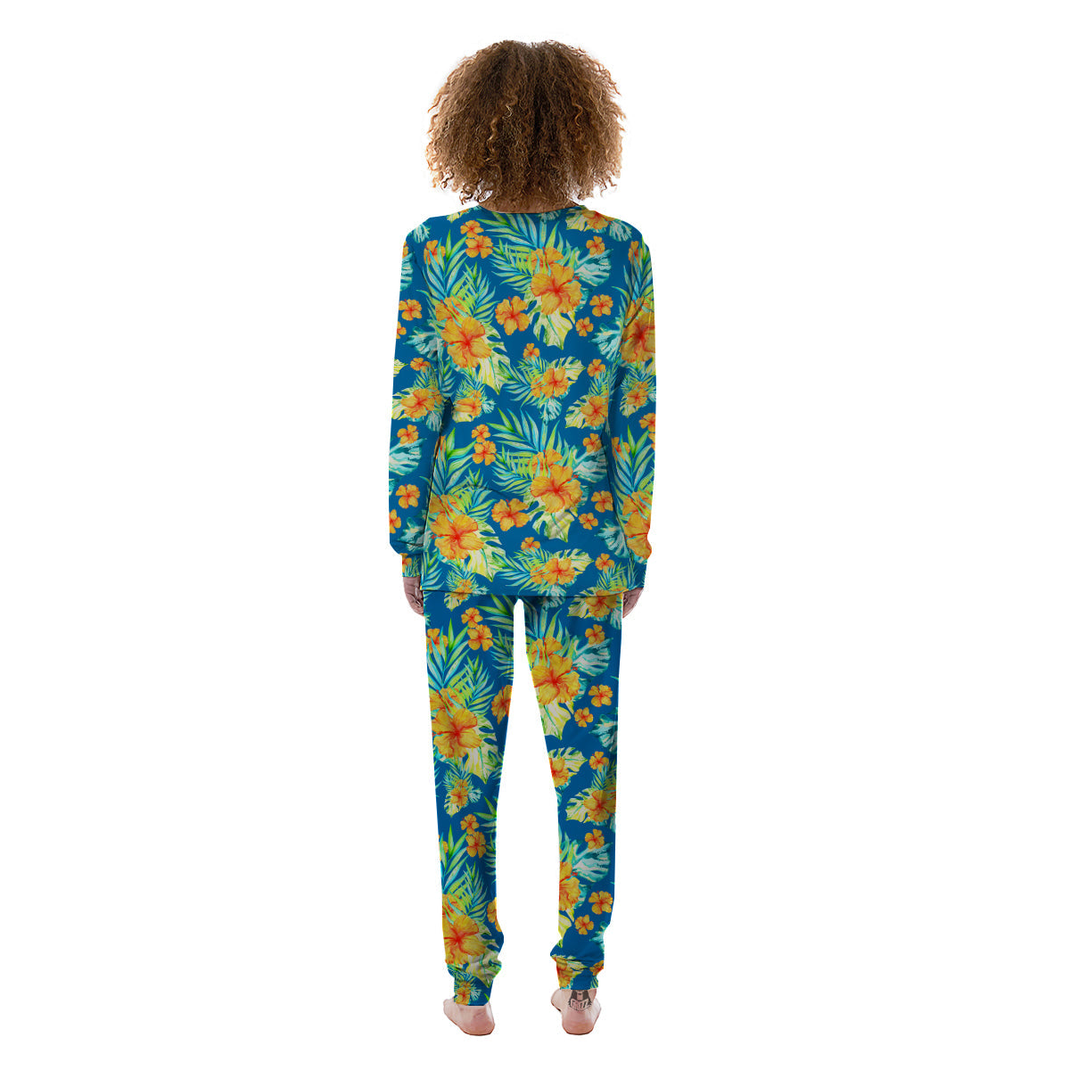 Tropical Hawaiian Blue Orange Print Pattern Women's Pajamas-grizzshop