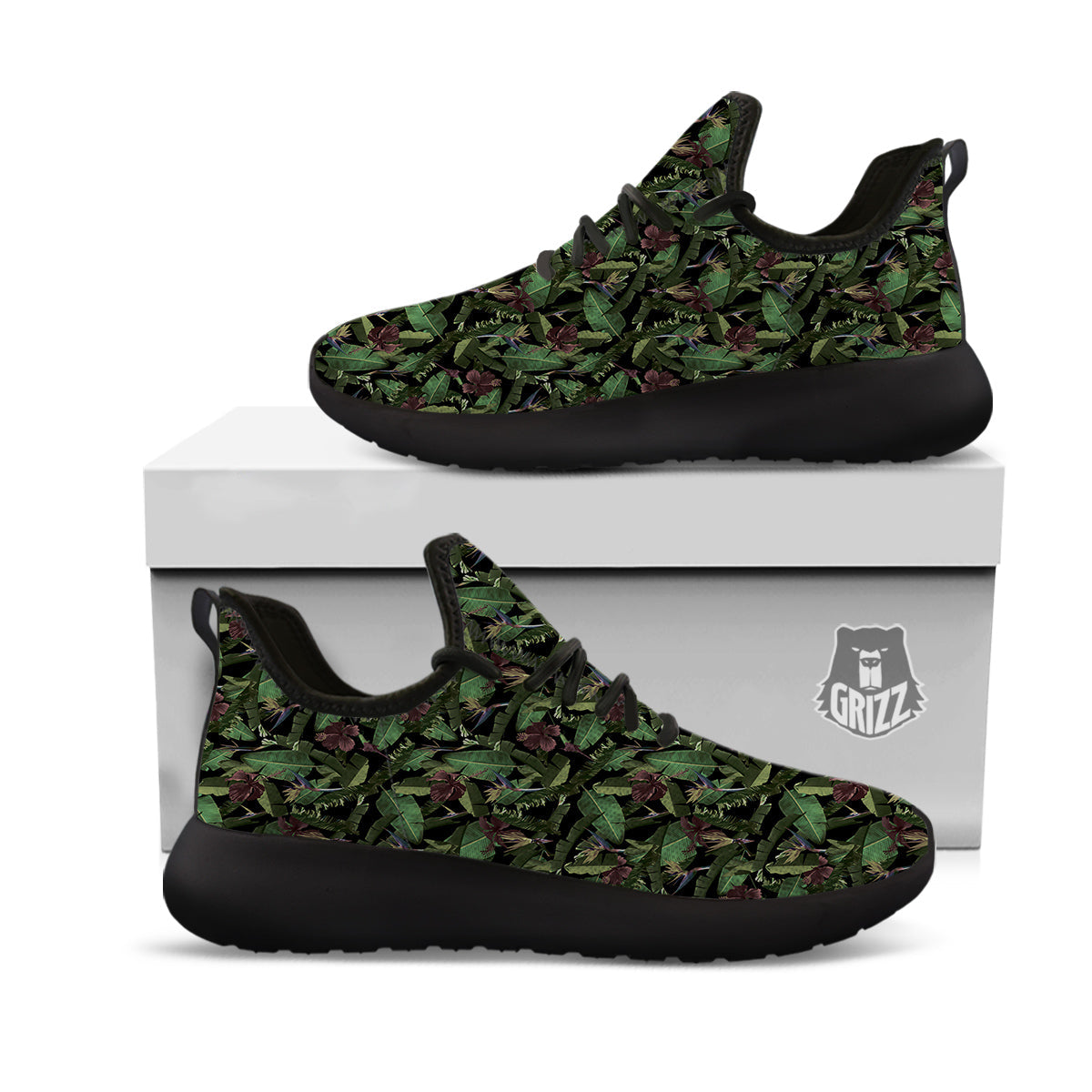 Tropical Hawaiian Dark Print Pattern Black Athletic Shoes-grizzshop