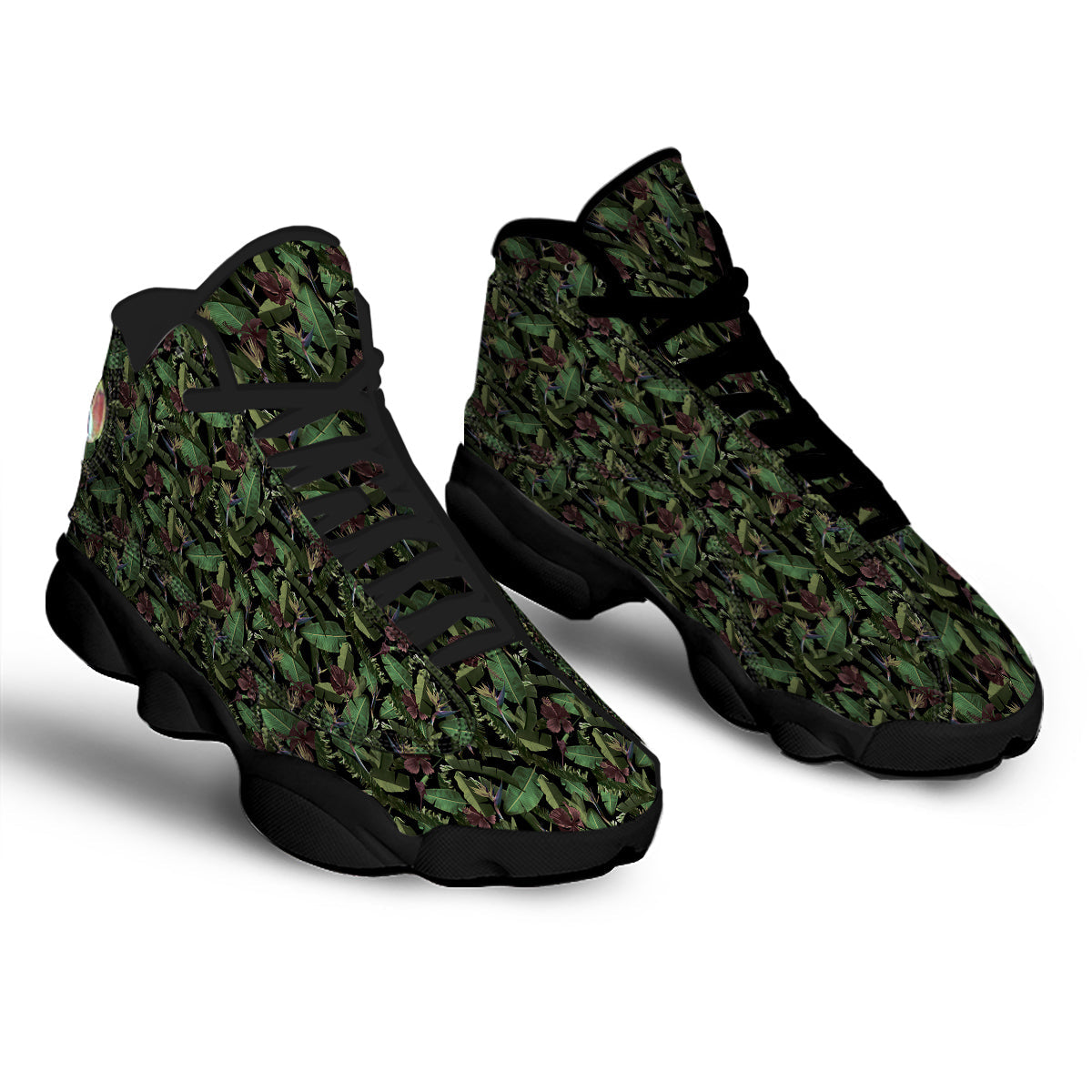 Tropical Hawaiian Dark Print Pattern Black Basketball Shoes-grizzshop