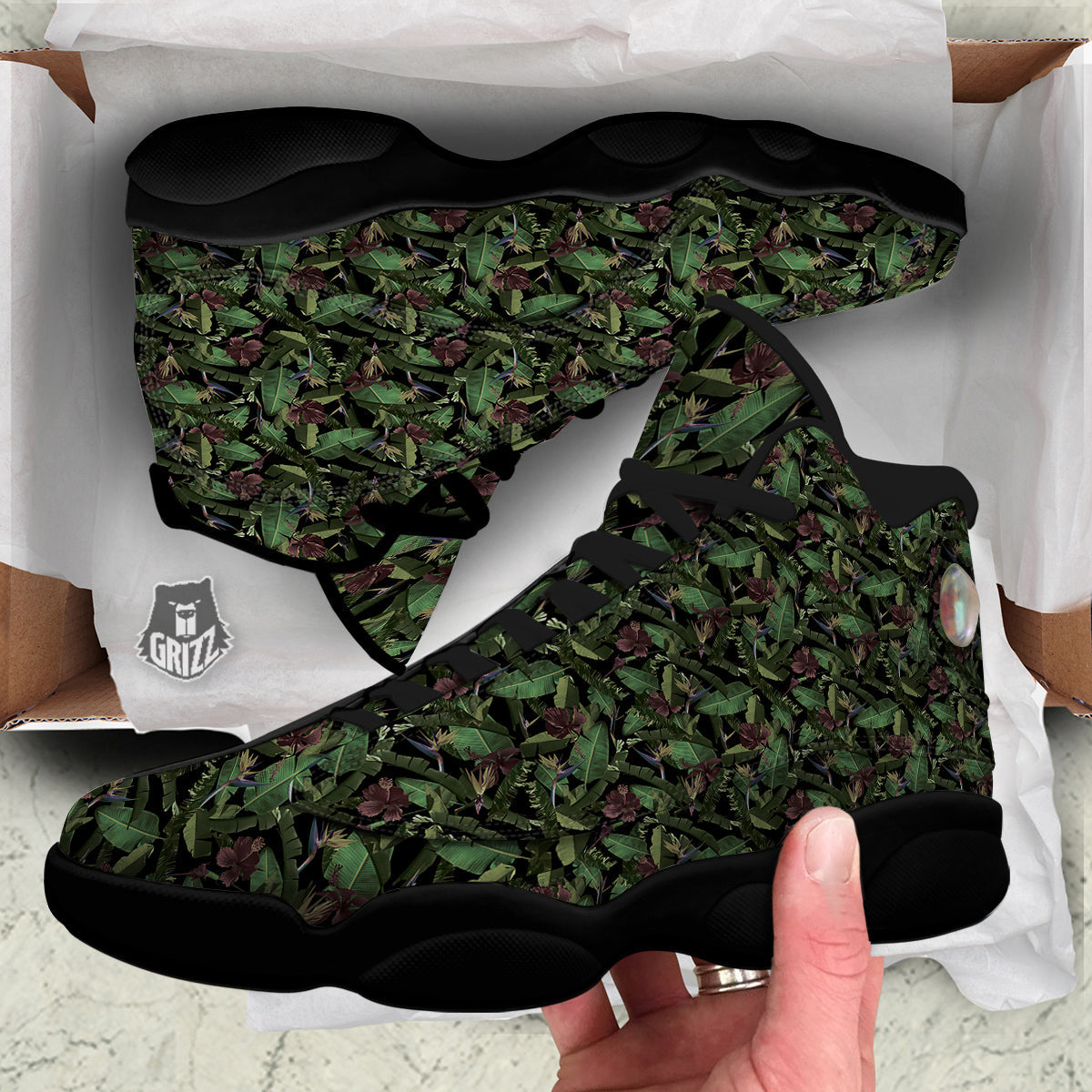 Tropical Hawaiian Dark Print Pattern Black Basketball Shoes-grizzshop