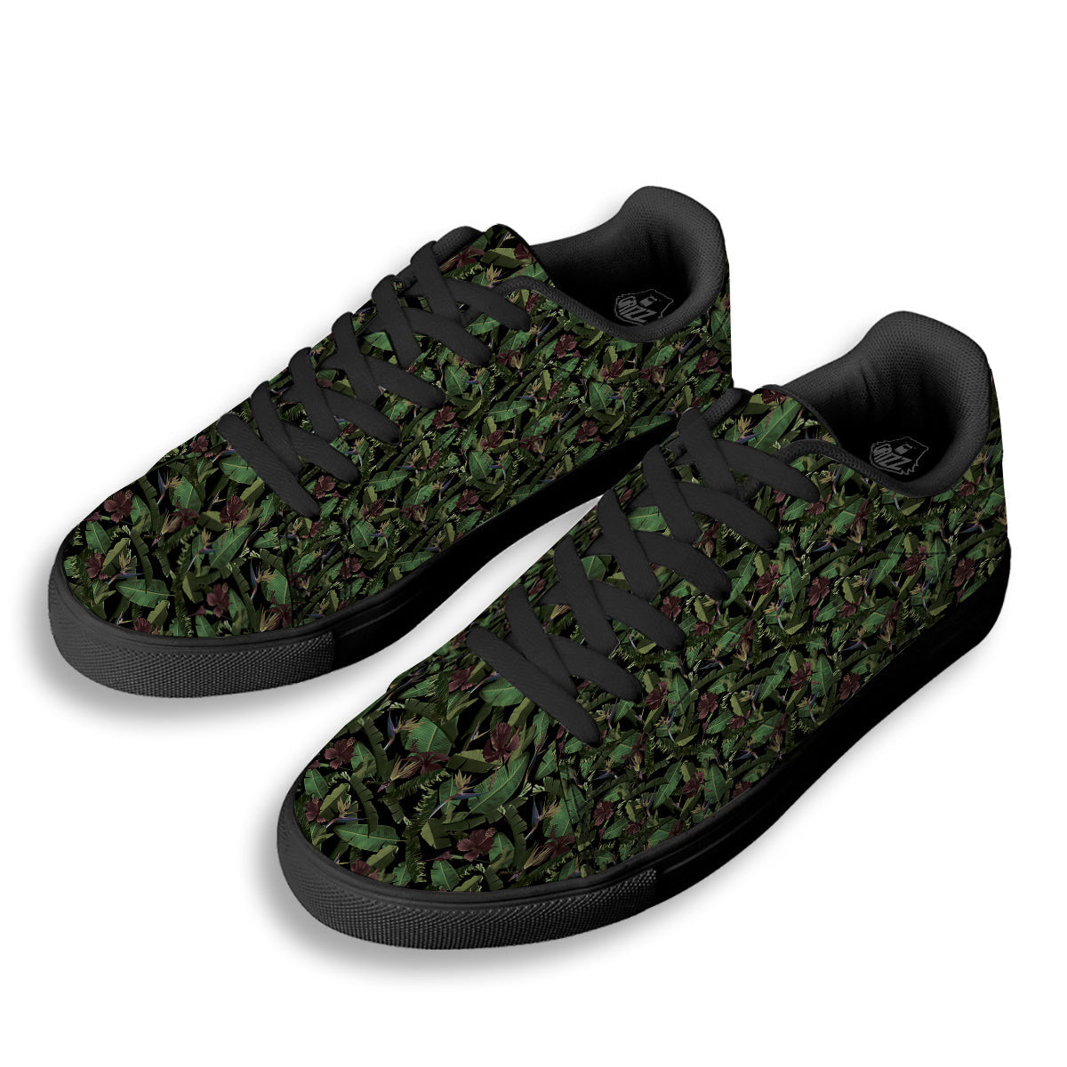 Tropical Hawaiian Dark Print Pattern Black Low Top Sneakers-grizzshop