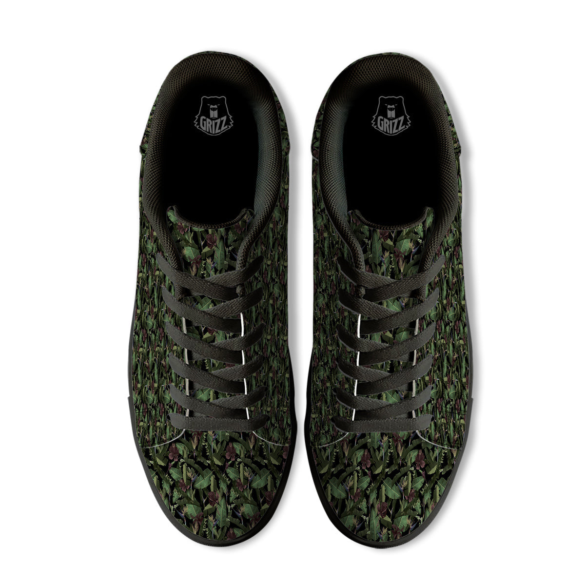 Tropical Hawaiian Dark Print Pattern Black Low Top Sneakers-grizzshop