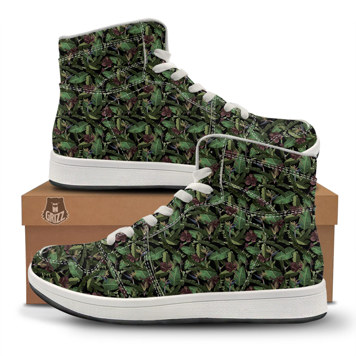 Tropical Hawaiian Dark Print Pattern High Top Sneakers-grizzshop