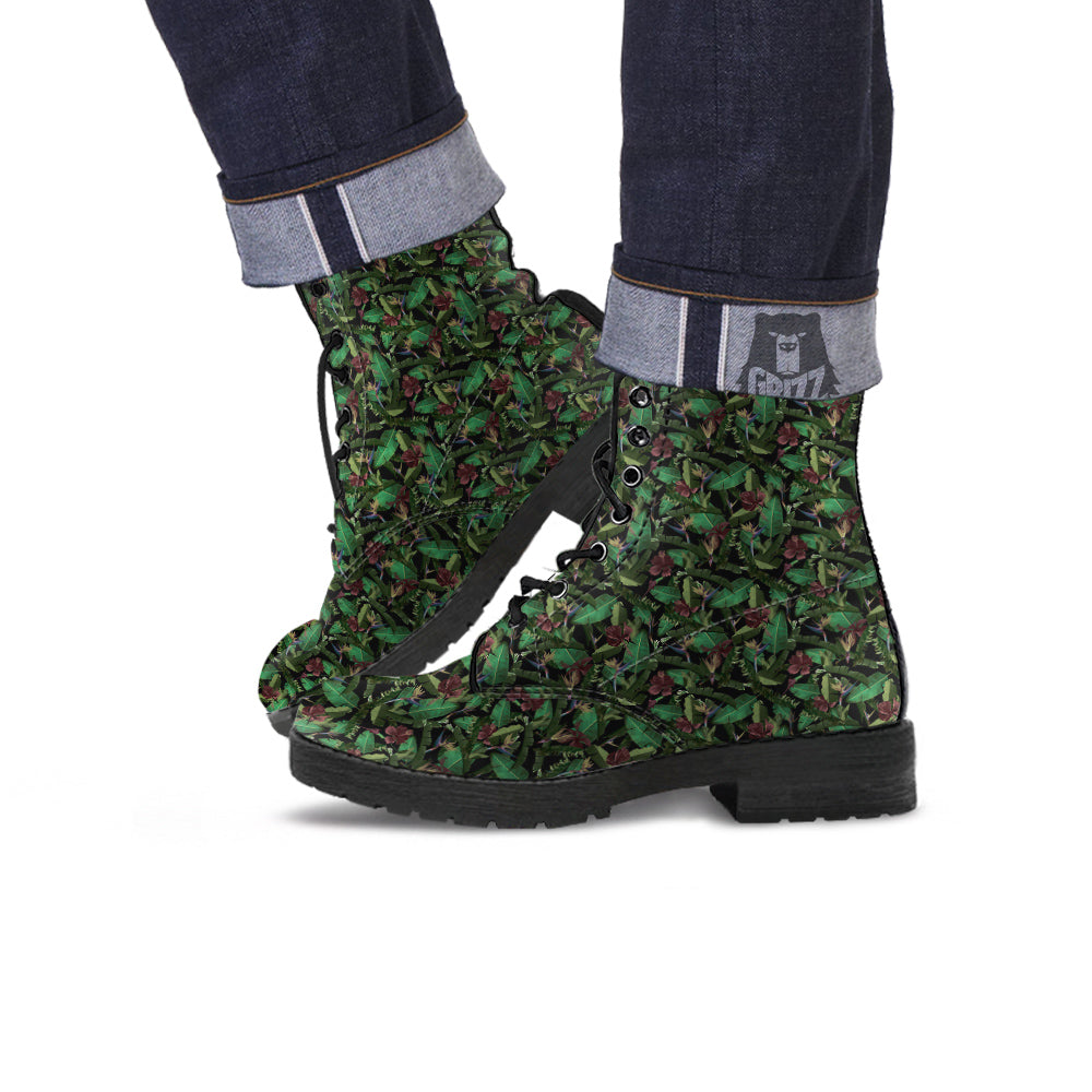 Tropical Hawaiian Dark Print Pattern Leather Boots-grizzshop