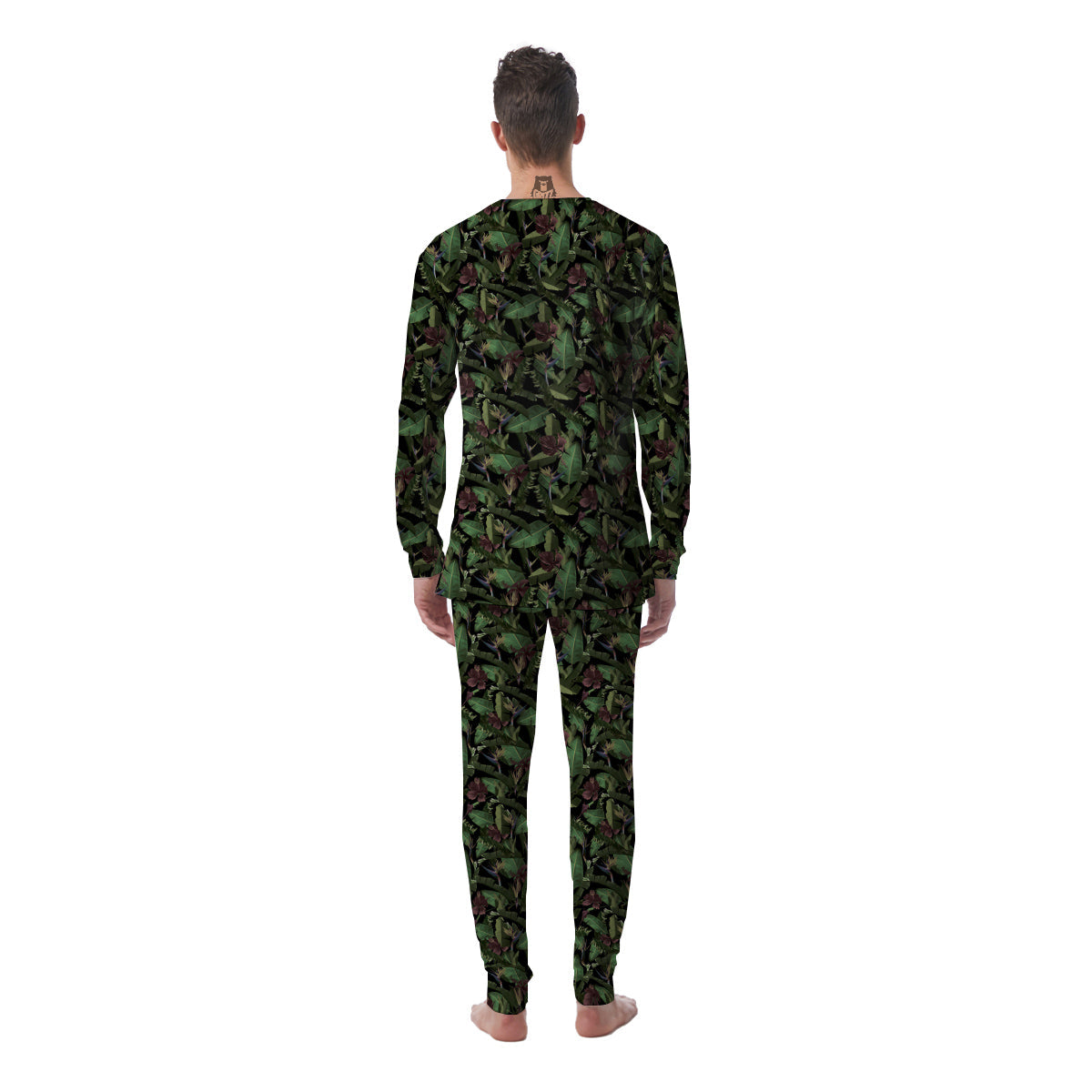 Tropical Hawaiian Dark Print Pattern Men's Pajamas-grizzshop