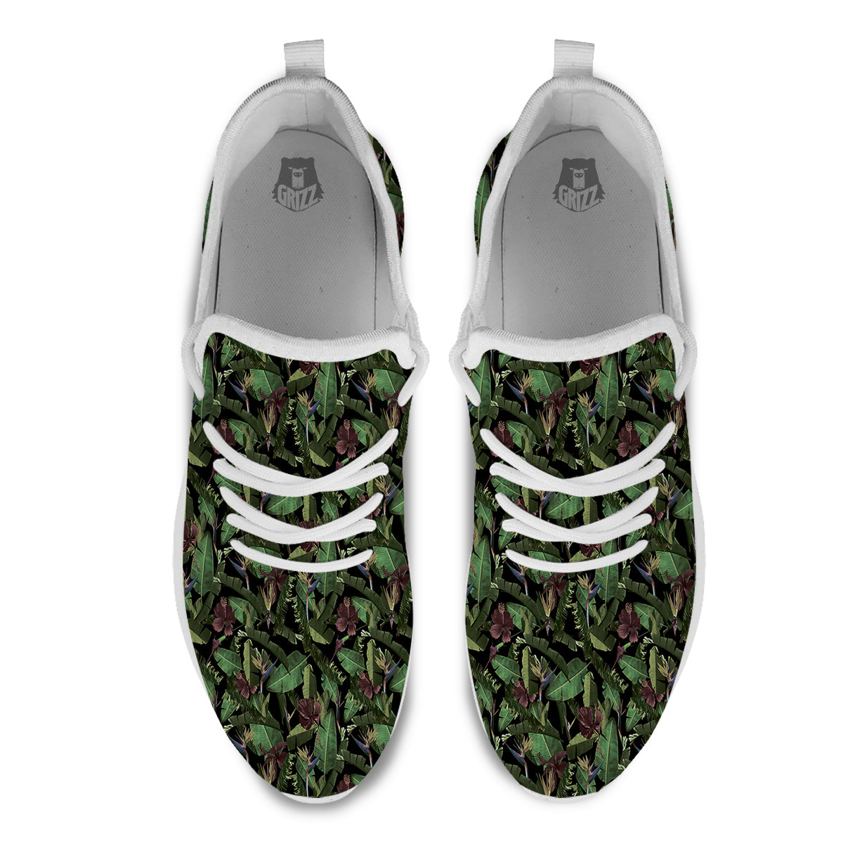 Tropical Hawaiian Dark Print Pattern White Athletic Shoes-grizzshop