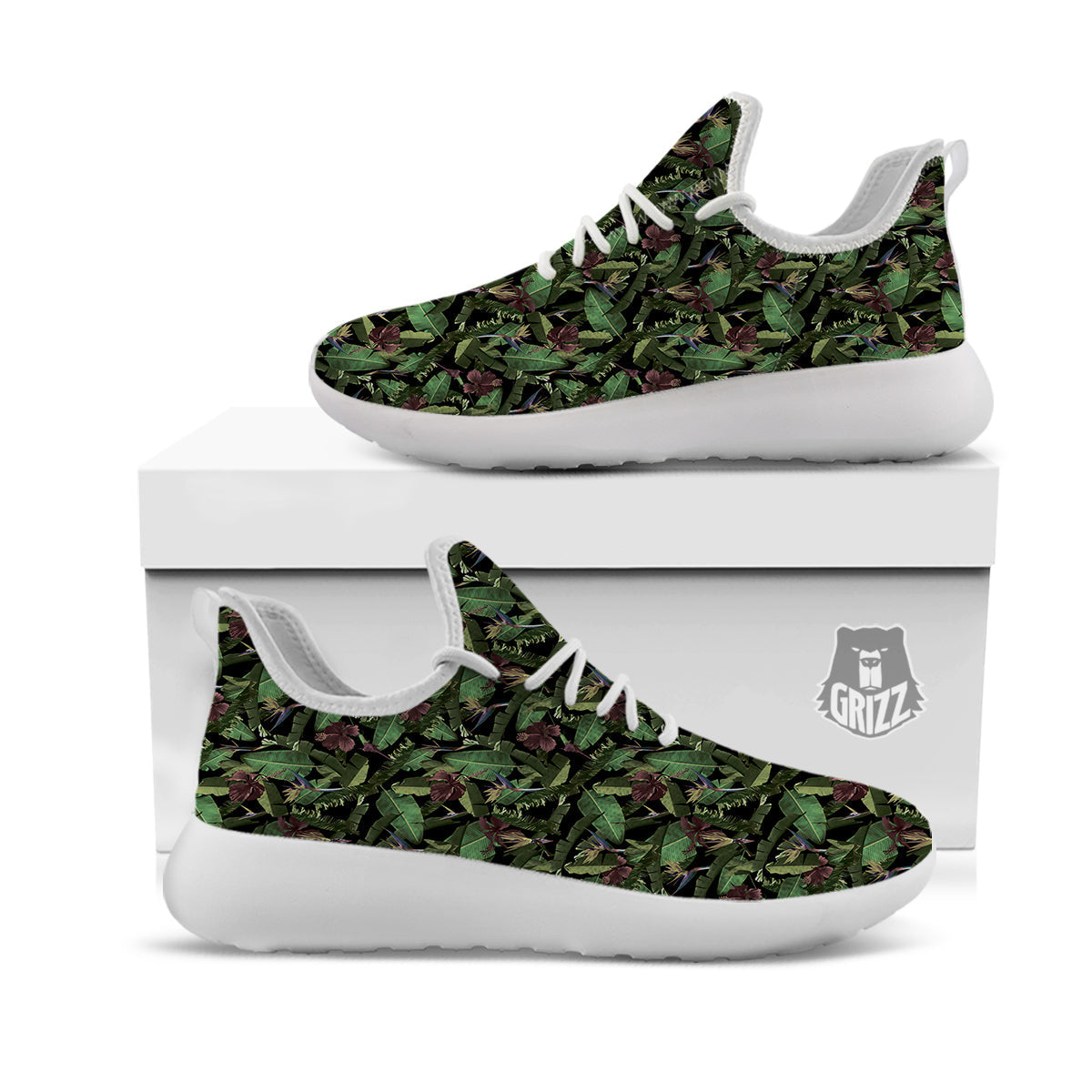 Tropical Hawaiian Dark Print Pattern White Athletic Shoes-grizzshop