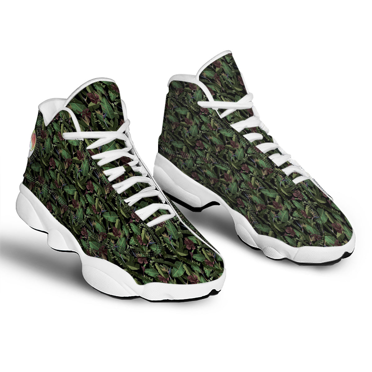 Tropical Hawaiian Dark Print Pattern White Basketball Shoes-grizzshop