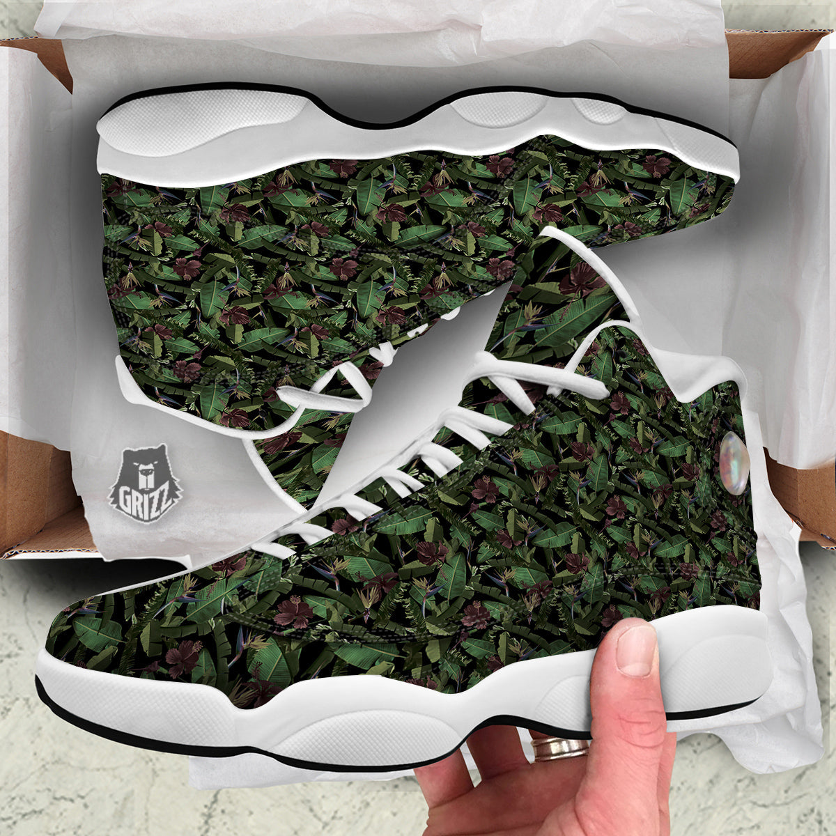 Tropical Hawaiian Dark Print Pattern White Basketball Shoes-grizzshop
