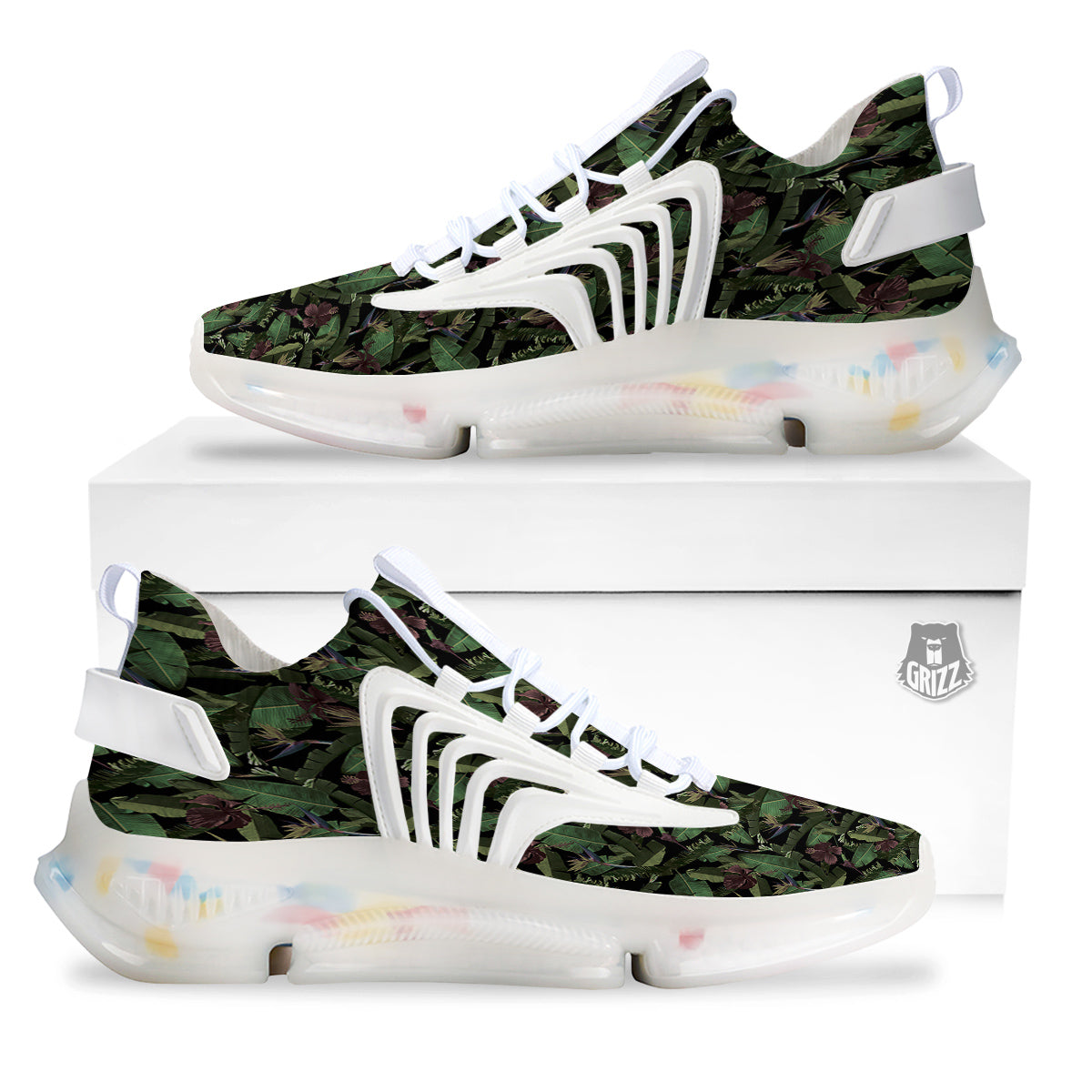 Tropical Hawaiian Dark Print Pattern White Gym Shoes-grizzshop