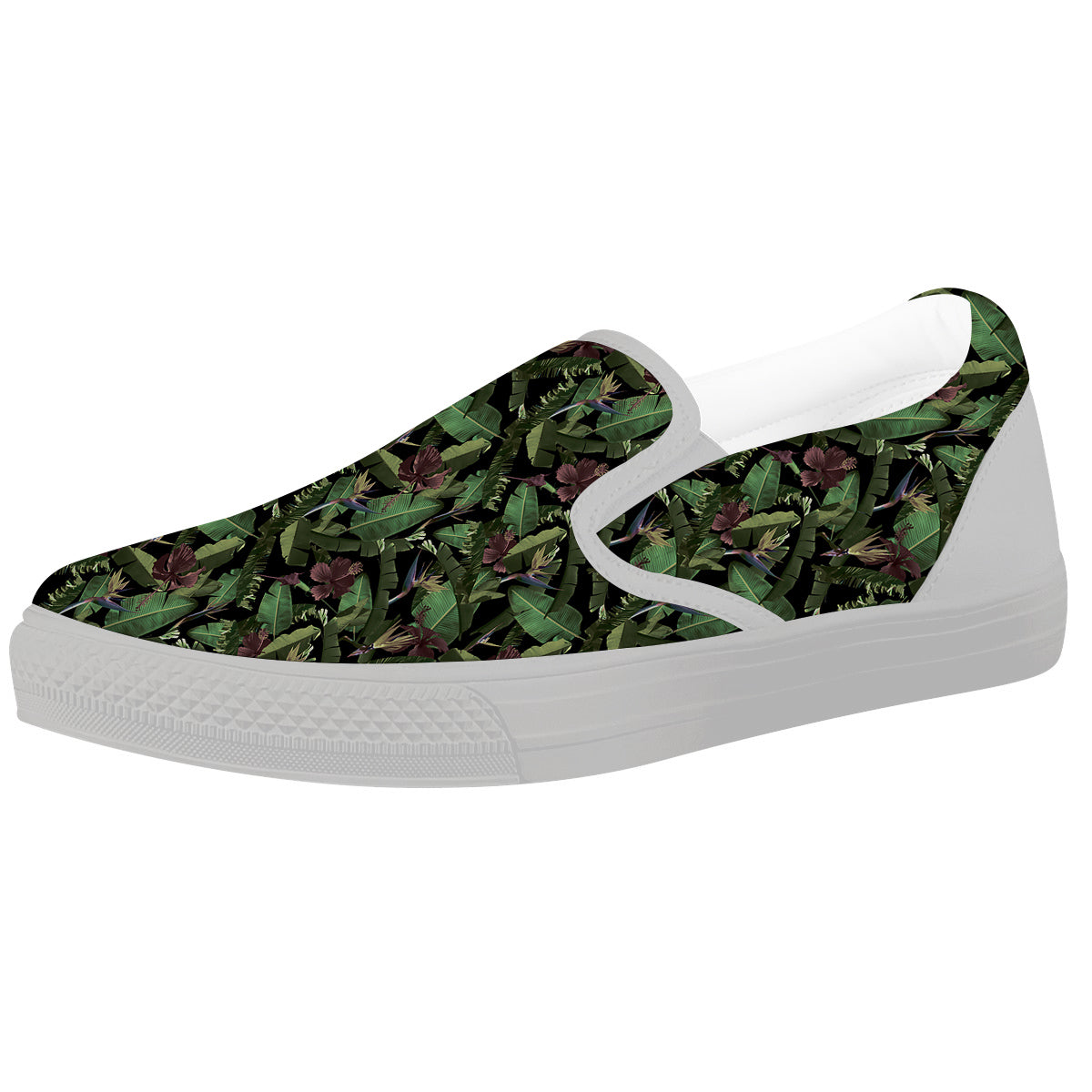 Tropical Hawaiian Dark Print Pattern White Slip On Shoes-grizzshop