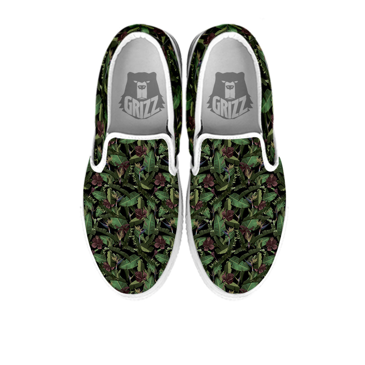 Tropical Hawaiian Dark Print Pattern White Slip On Shoes-grizzshop