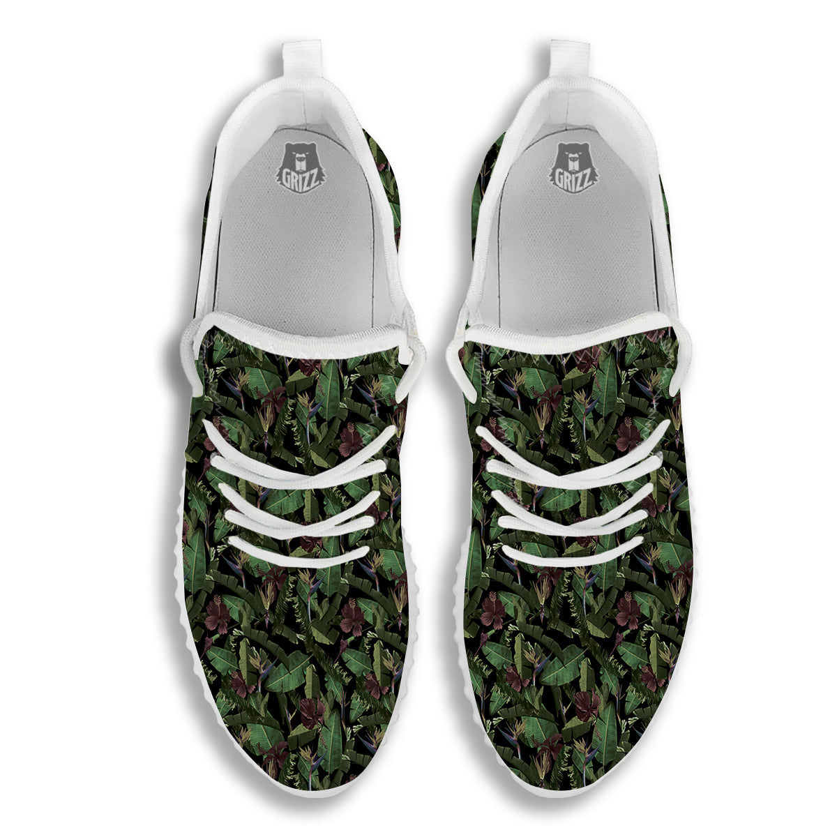 Tropical Hawaiian Dark Print Pattern White Walking Shoes-grizzshop