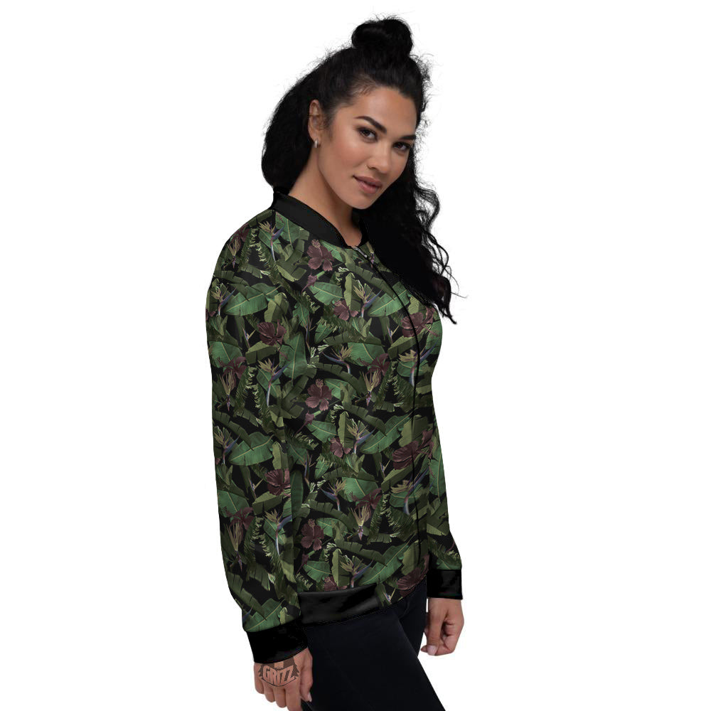 Tropical Hawaiian Dark Print Pattern Women's Bomber Jacket-grizzshop