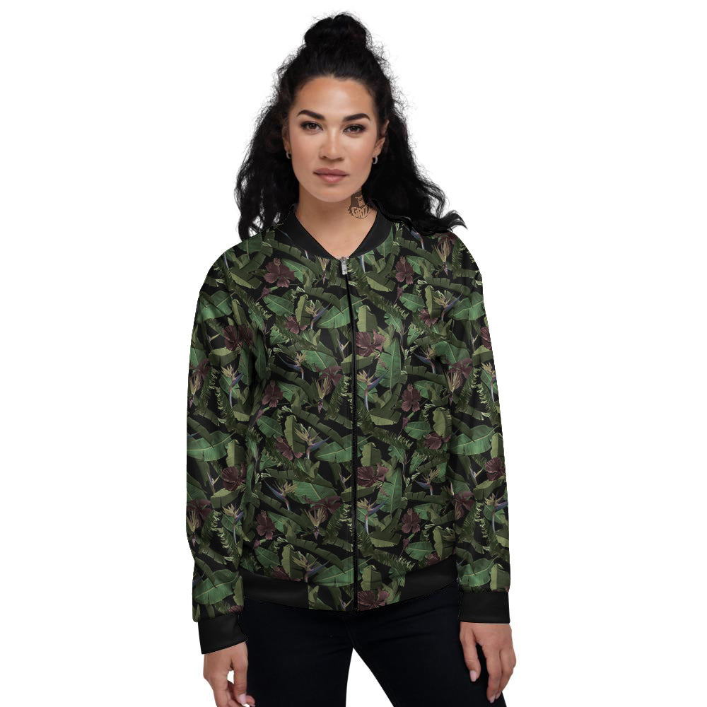 Tropical Hawaiian Dark Print Pattern Women's Bomber Jacket-grizzshop