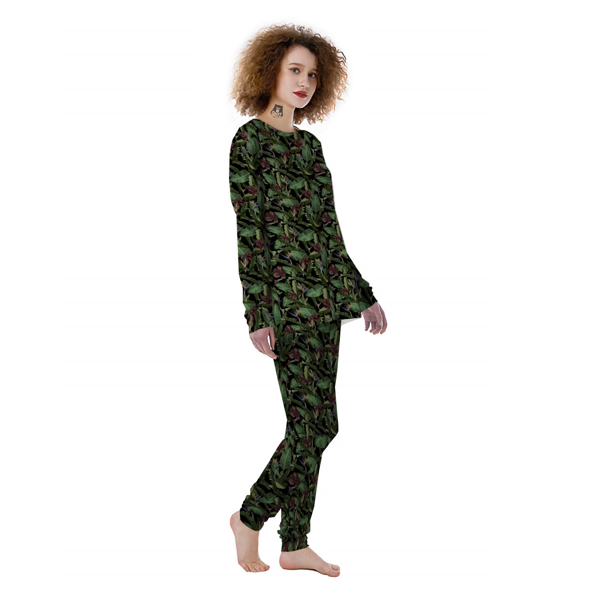 Tropical Hawaiian Dark Print Pattern Women's Pajamas-grizzshop
