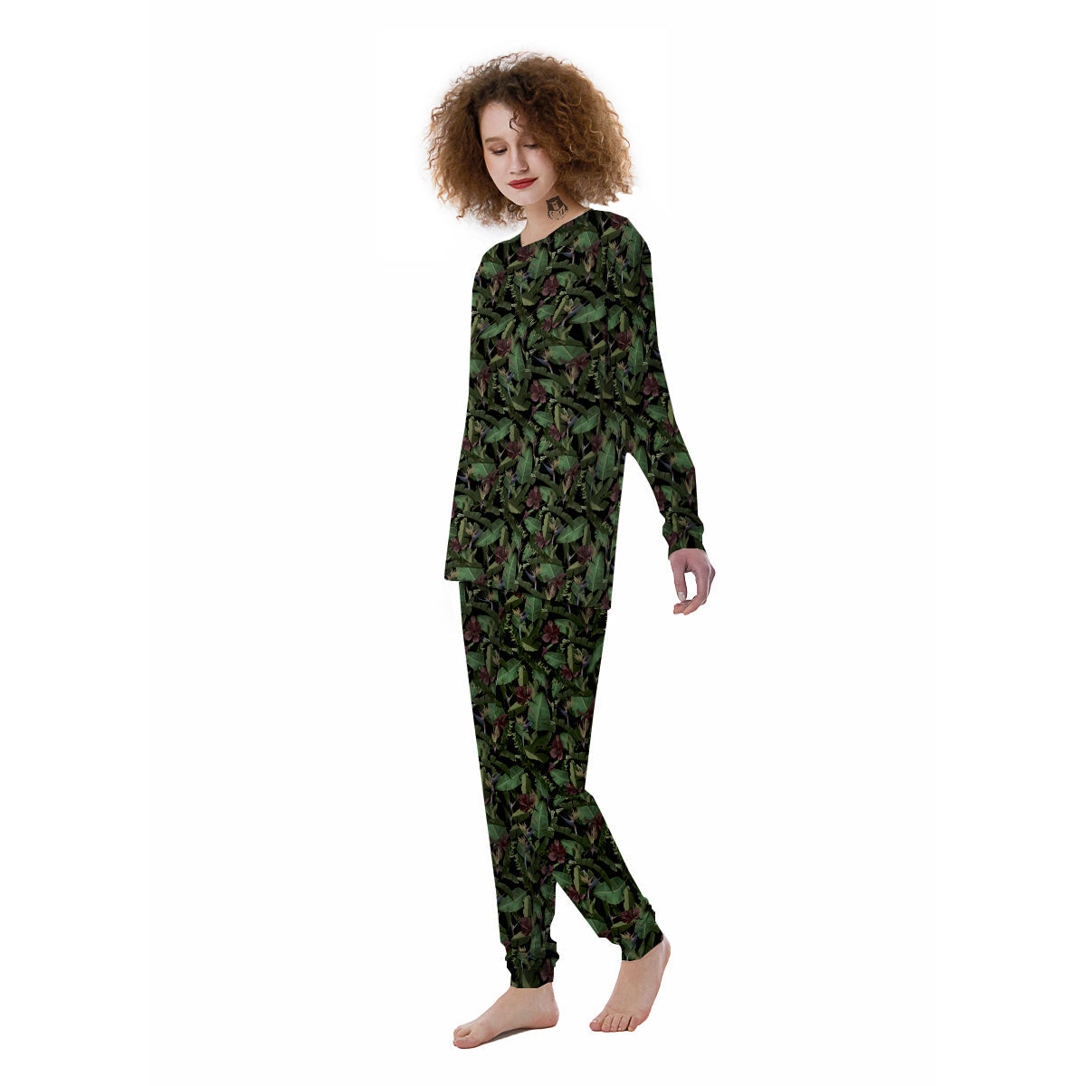 Tropical Hawaiian Dark Print Pattern Women's Pajamas-grizzshop
