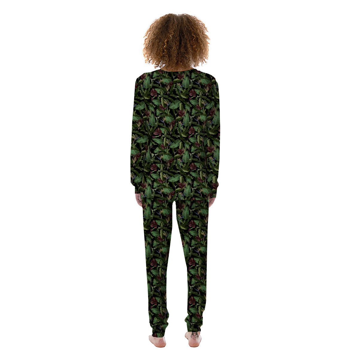 Tropical Hawaiian Dark Print Pattern Women's Pajamas-grizzshop
