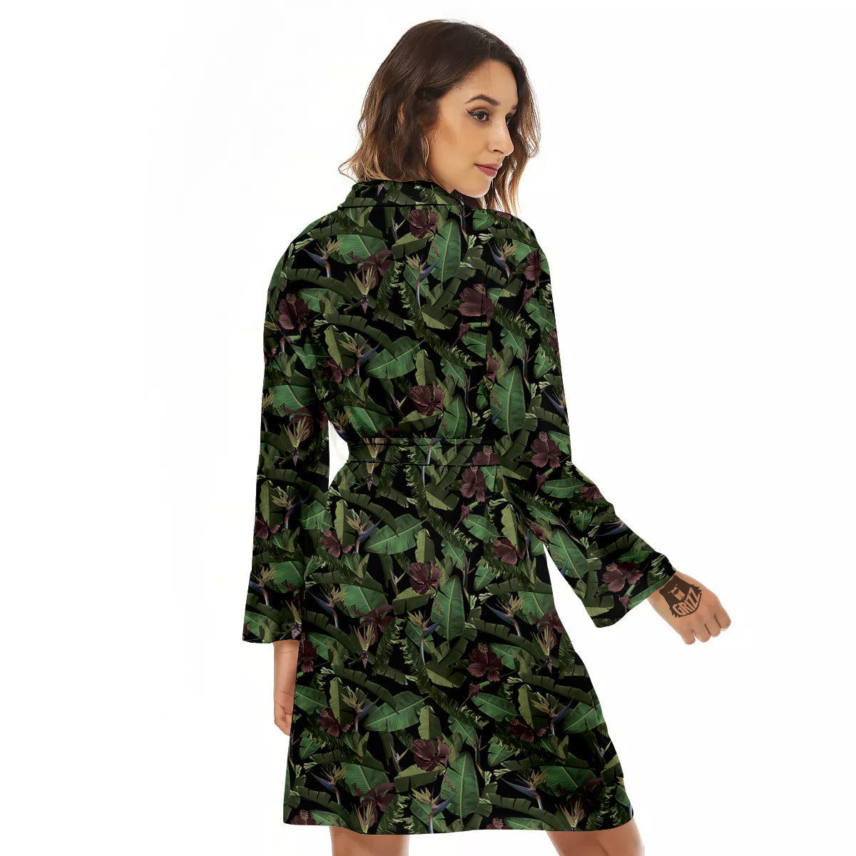 Tropical Hawaiian Dark Print Pattern Women's Robe-grizzshop