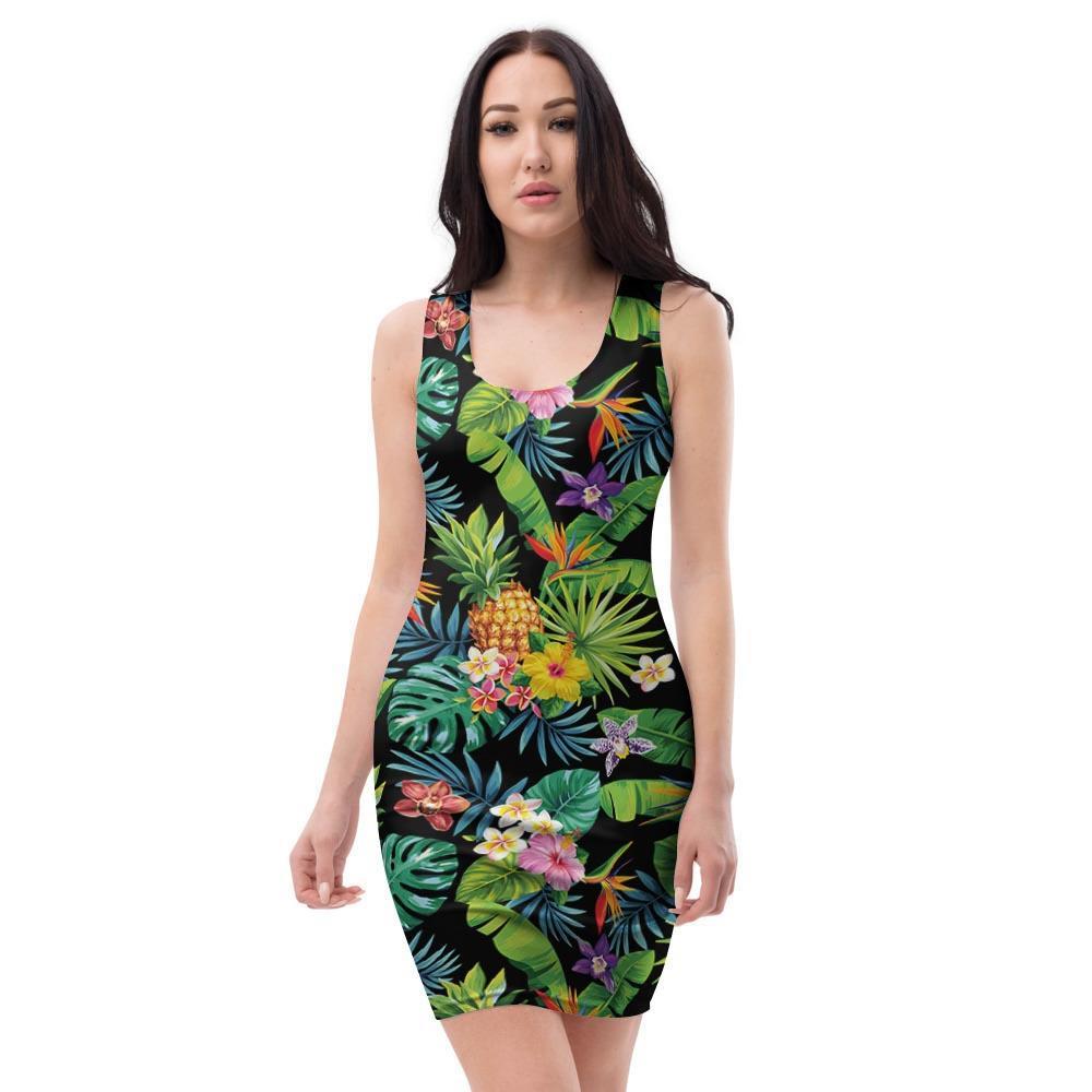 Tropical Hawaiian Floral Print Bodycon Dress-grizzshop