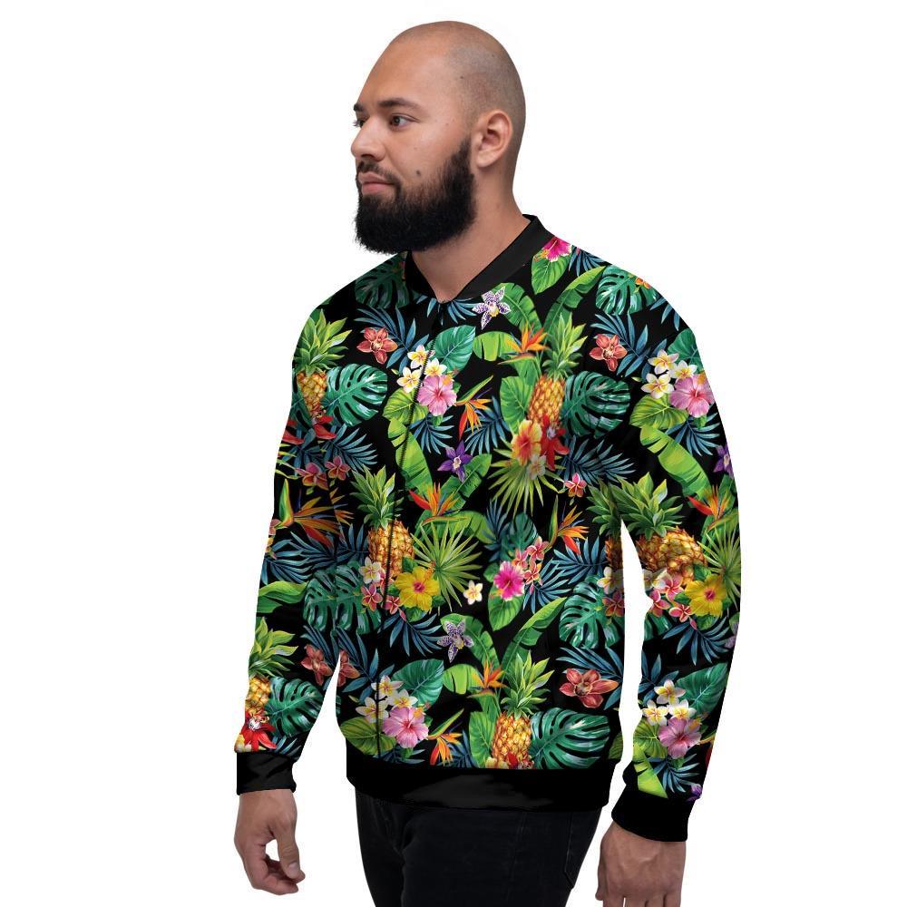 Tropical Hawaiian Floral Print Men's Bomber Jacket-grizzshop