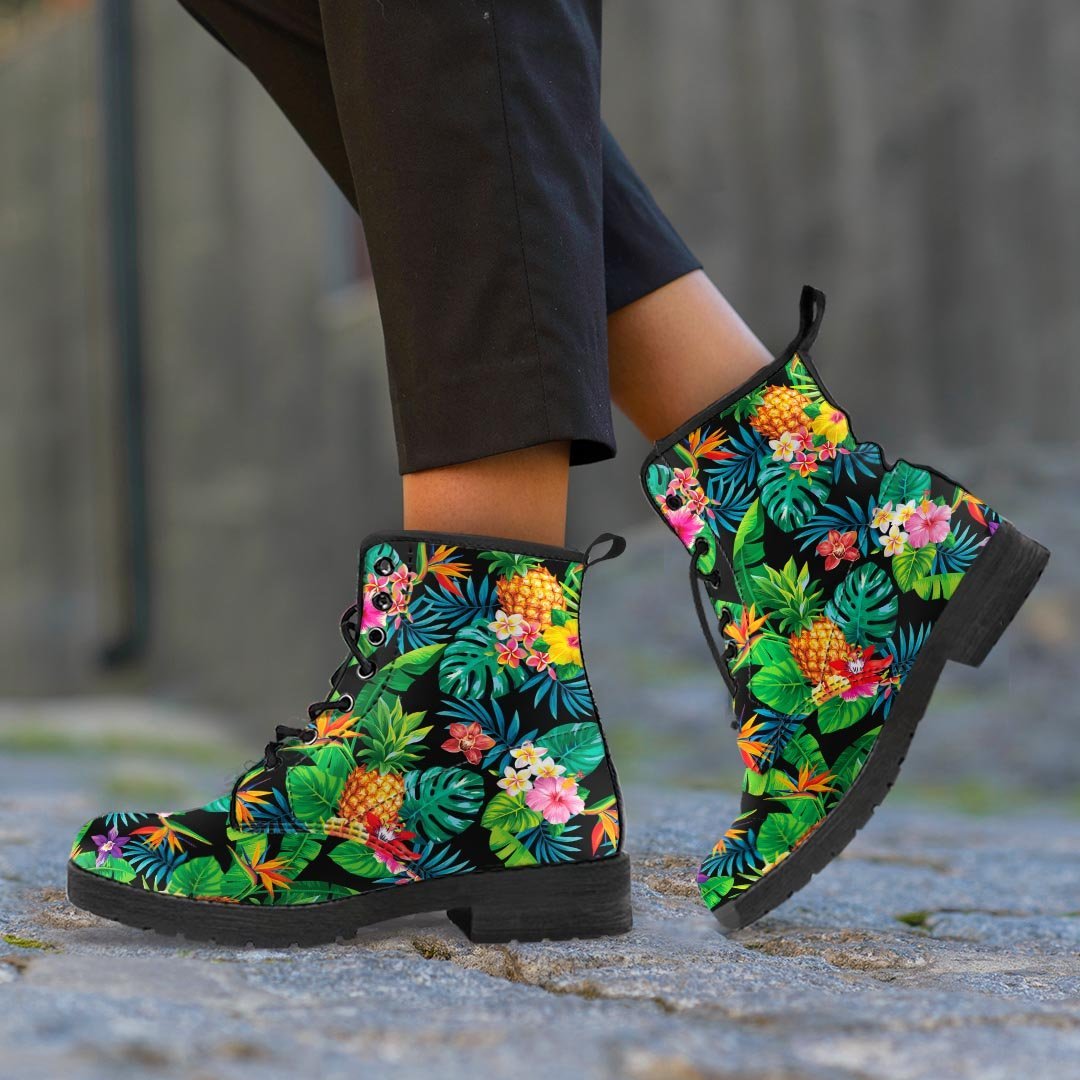 Tropical Hawaiian Floral Print Men's Boots-grizzshop