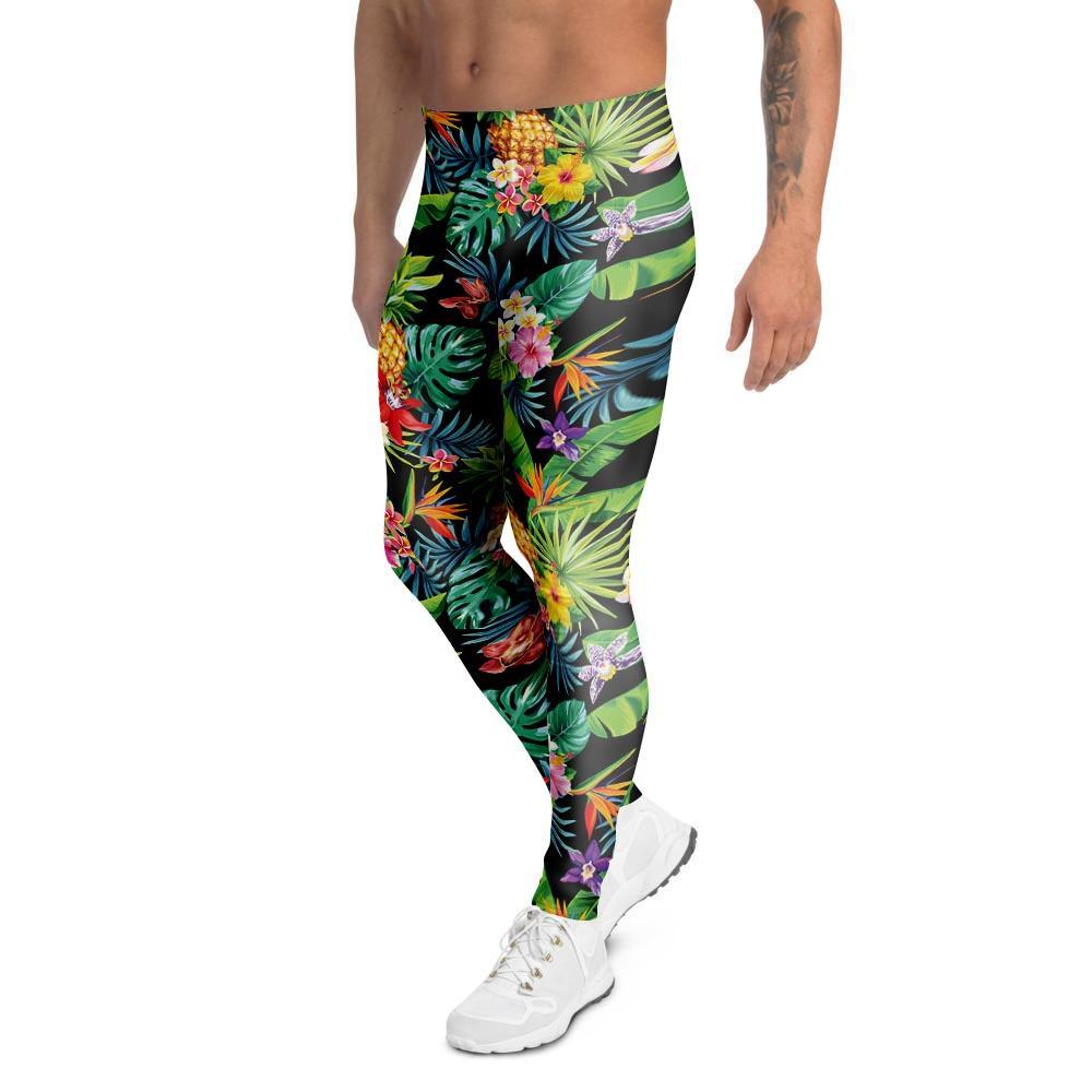 Tropical Hawaiian Floral Print Men's Leggings-grizzshop