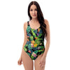 Tropical Hawaiian Floral Print One Piece Swimsuite-grizzshop