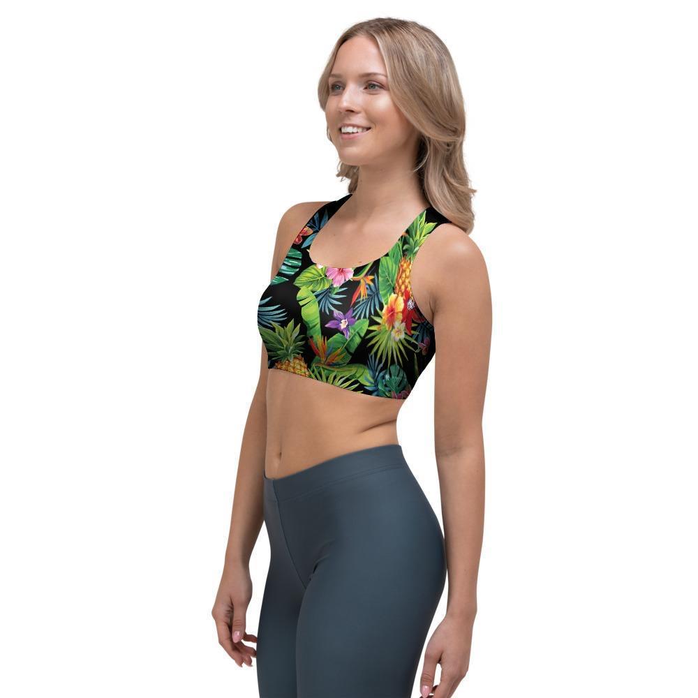 Tropical Hawaiian Floral Print Sports Bra-grizzshop