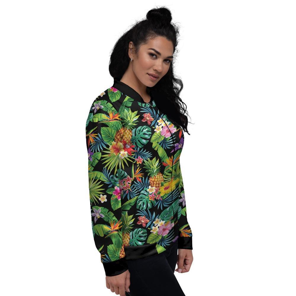 Tropical Hawaiian Floral Print Women's Bomber Jacket-grizzshop