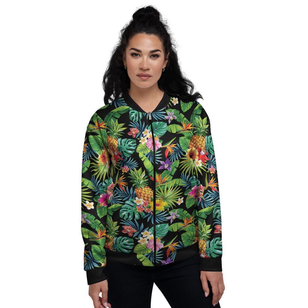 Tropical Hawaiian Floral Print Women's Bomber Jacket-grizzshop