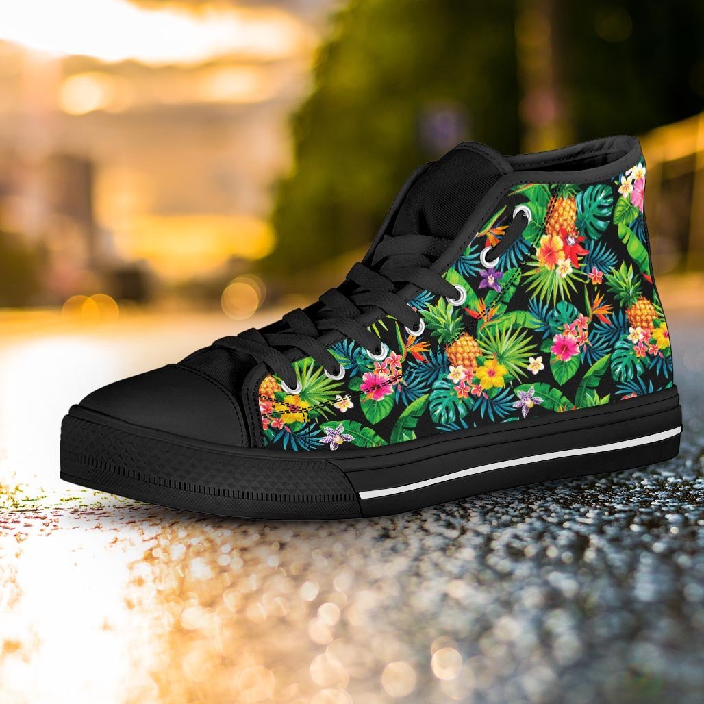 Tropical Hawaiian Floral Print Women's High Top Shoes-grizzshop