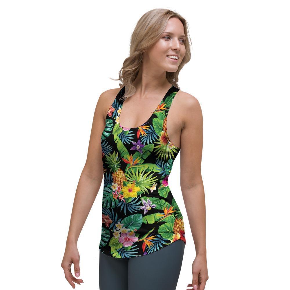 Tropical Hawaiian Floral Print Women's Racerback Tank Top-grizzshop