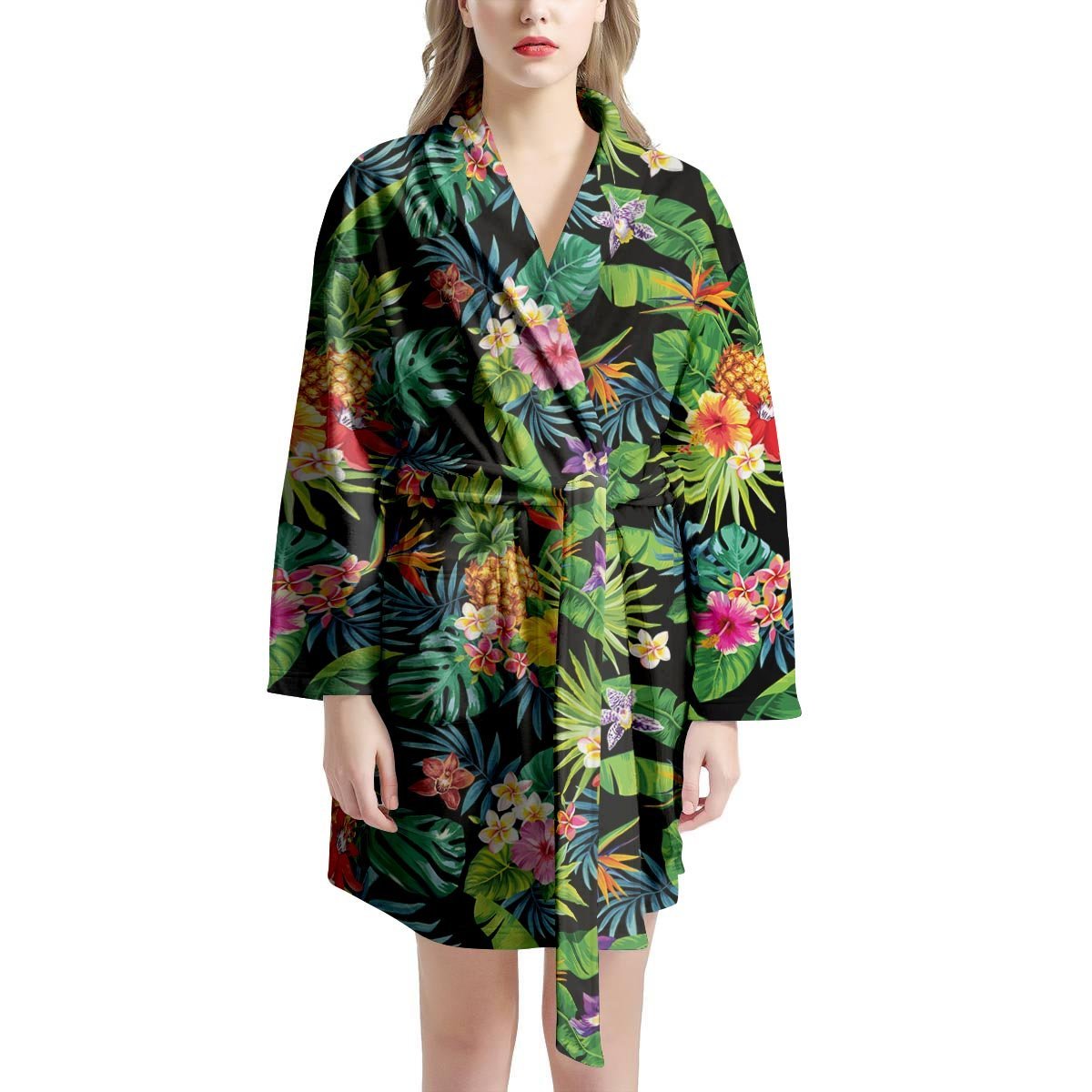 Tropical Hawaiian Floral Print Women's Robe-grizzshop