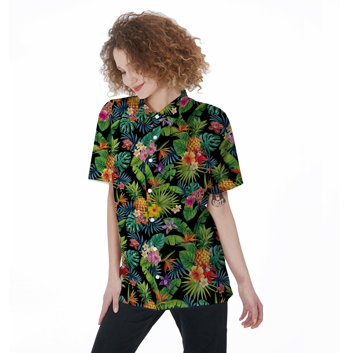 Tropical Hawaiian Floral Print Women's Short Sleeve Shirts-grizzshop