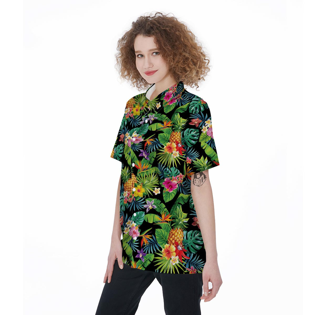 Tropical Hawaiian Floral Print Women's Short Sleeve Shirts-grizzshop
