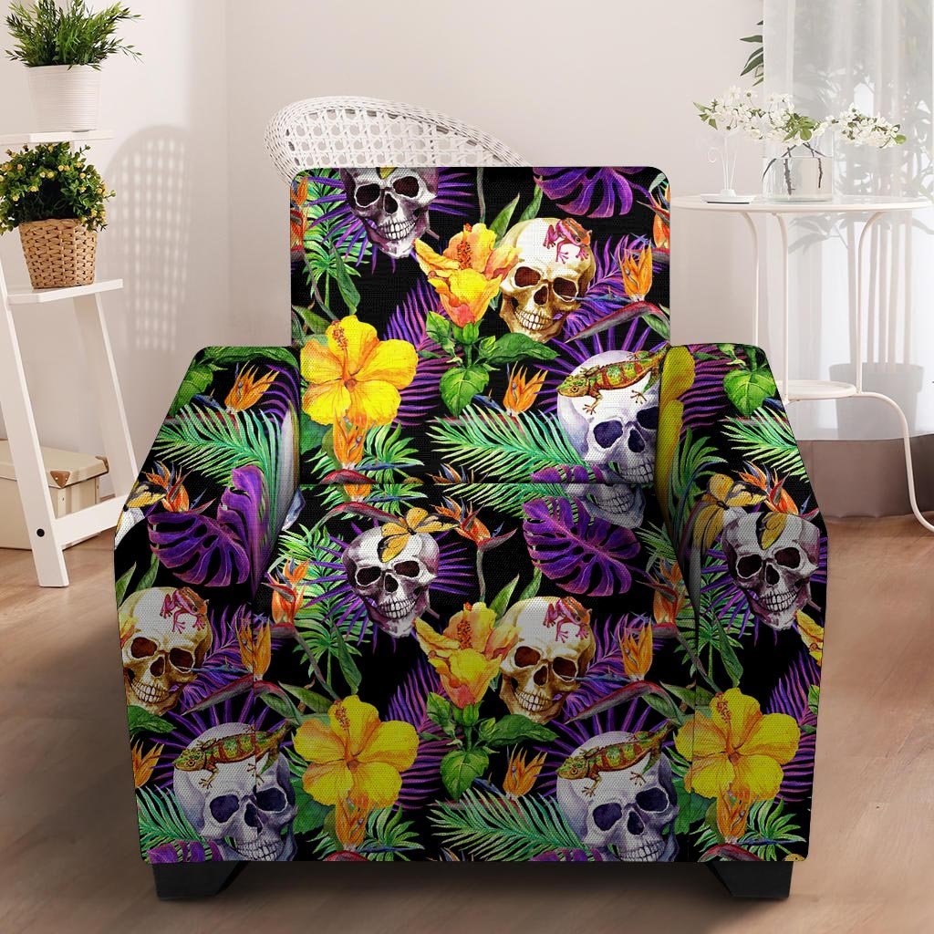 Tropical Hawaiian Skull Armchair Cover-grizzshop