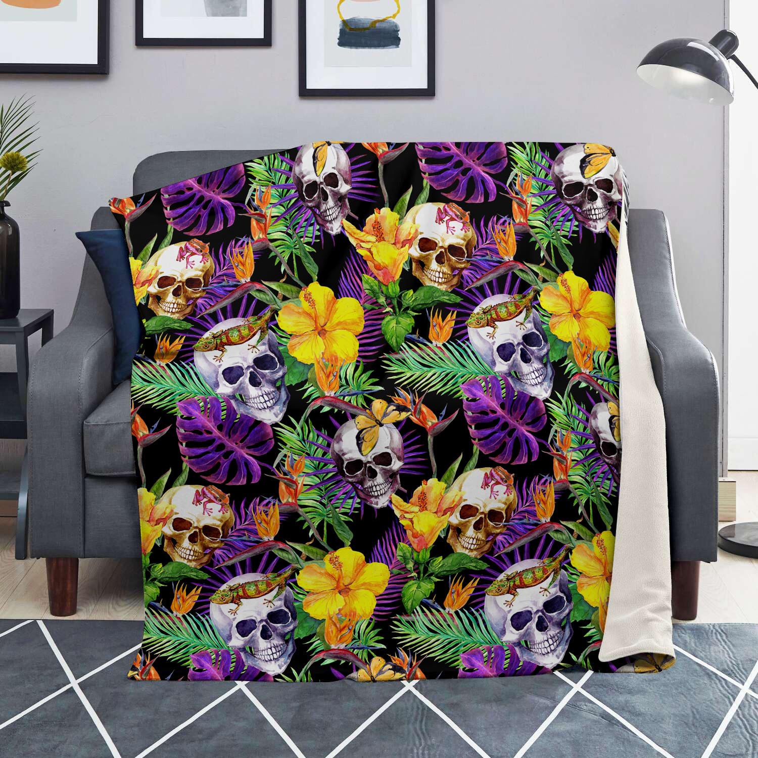 Tropical Hawaiian Skull Blanket-grizzshop